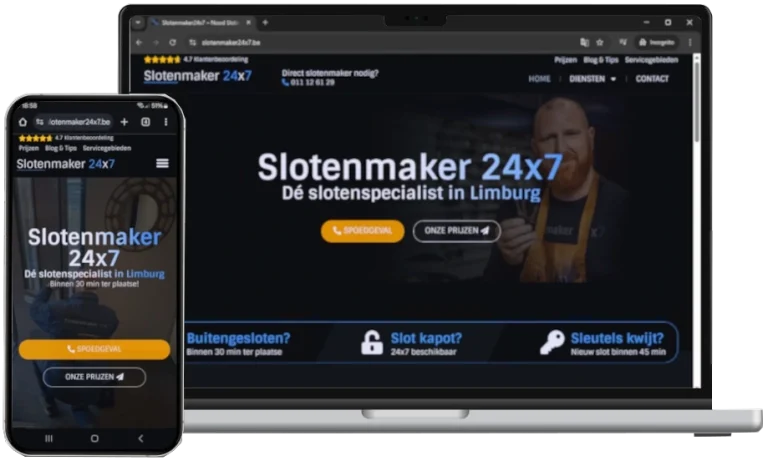 Website ontwerp Sloten24x7 door Swift IT in Hasselt